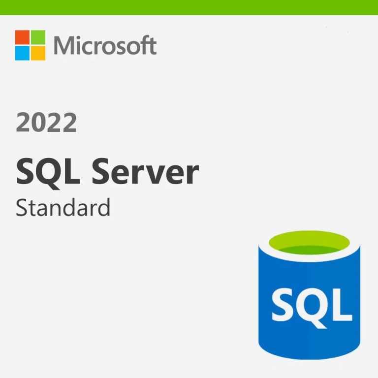 SQL Server 2022 Standard edition product box with Microsoft logo and blue database icon